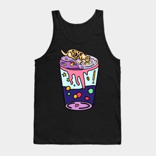 Aesthetic Cat Drinking Boba Milk on Aesthetic Land - Blue Tank Top